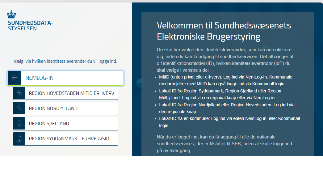 SEB - Sundhedsvæsenets Elektroniske Brugerstyring ...